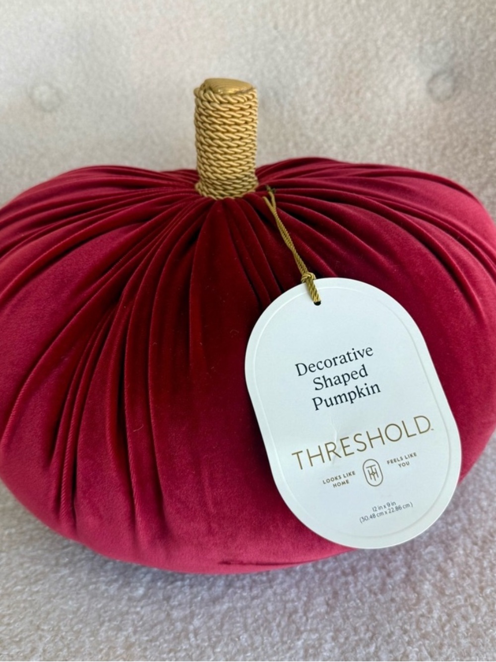 NWT 12” Threshold Decorative Velvet Pumpkin - Deep Red